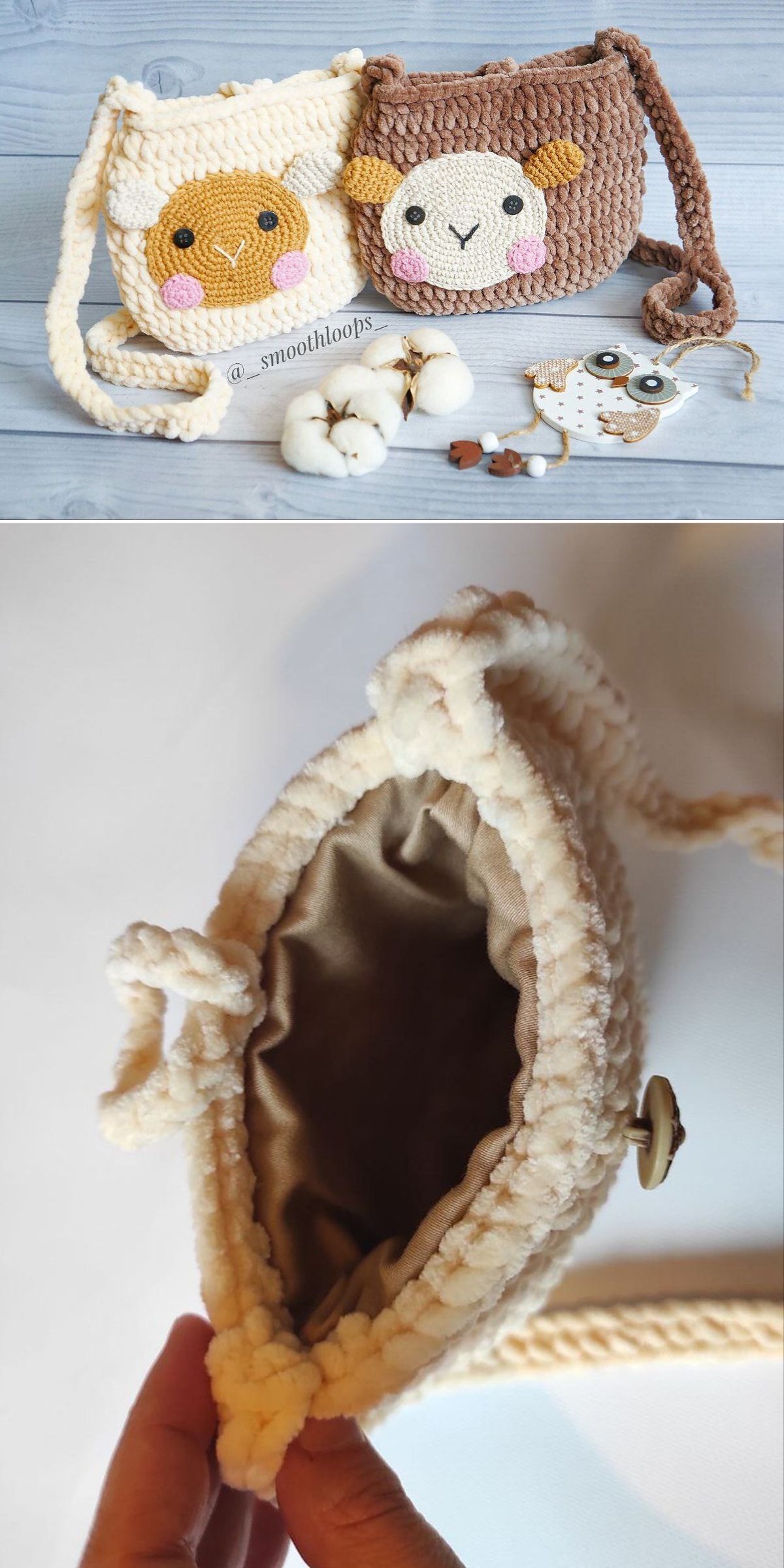 a cute crochet bags for kids featuring sheep design