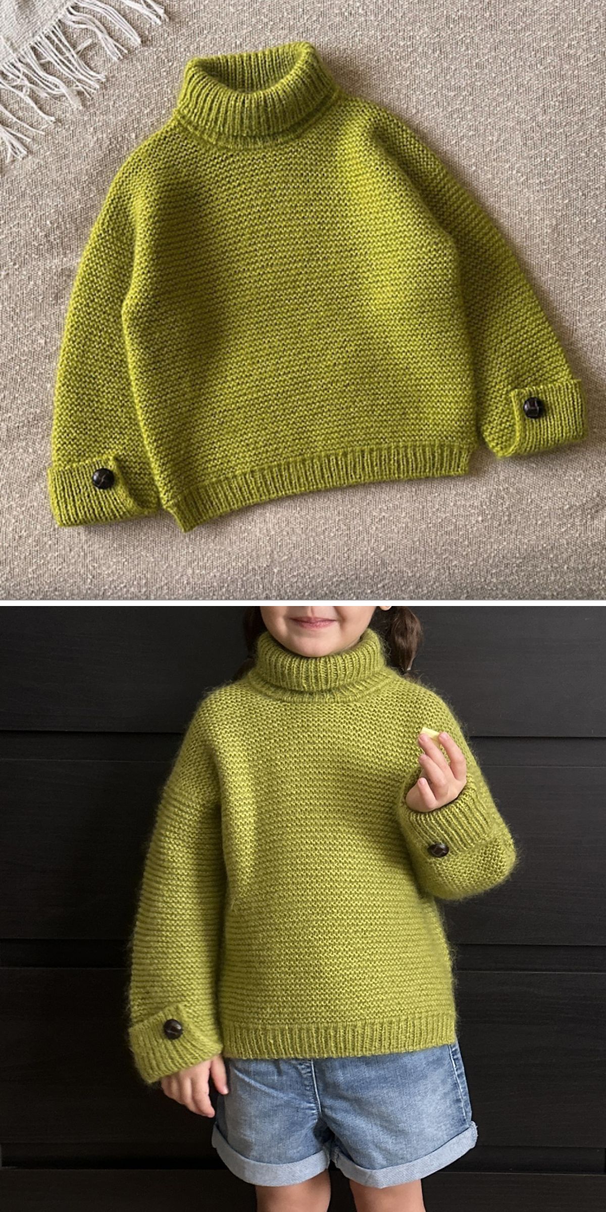 lovely green children's knit turtleneck sweater