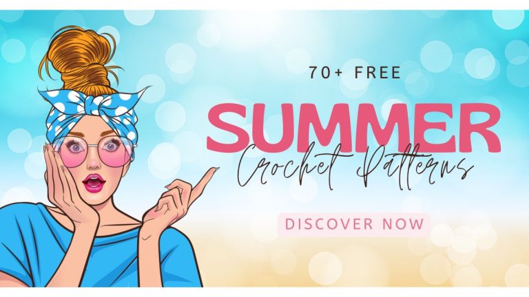 a featured image in pop-art style for the hub with free summer crochet patterns